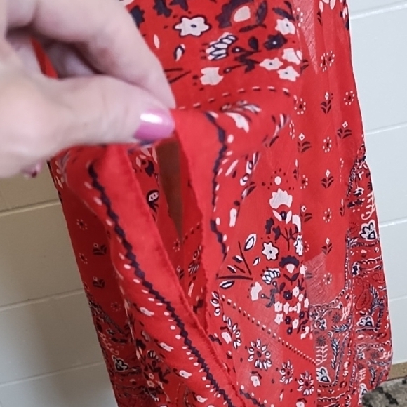 Chic Red Navy White Floral Kimono Coverup Tunic OSFA Bandana Print - Picture 5 of 10